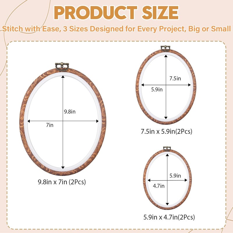 Cheloment Embroidery⨯ Stitch Frames for Display,6PC Oval Embroidery Hoops,Three Sizes of Oval Framess for Embroidery Perfect for Sewing, Home Decor and Embroidery - Image 5